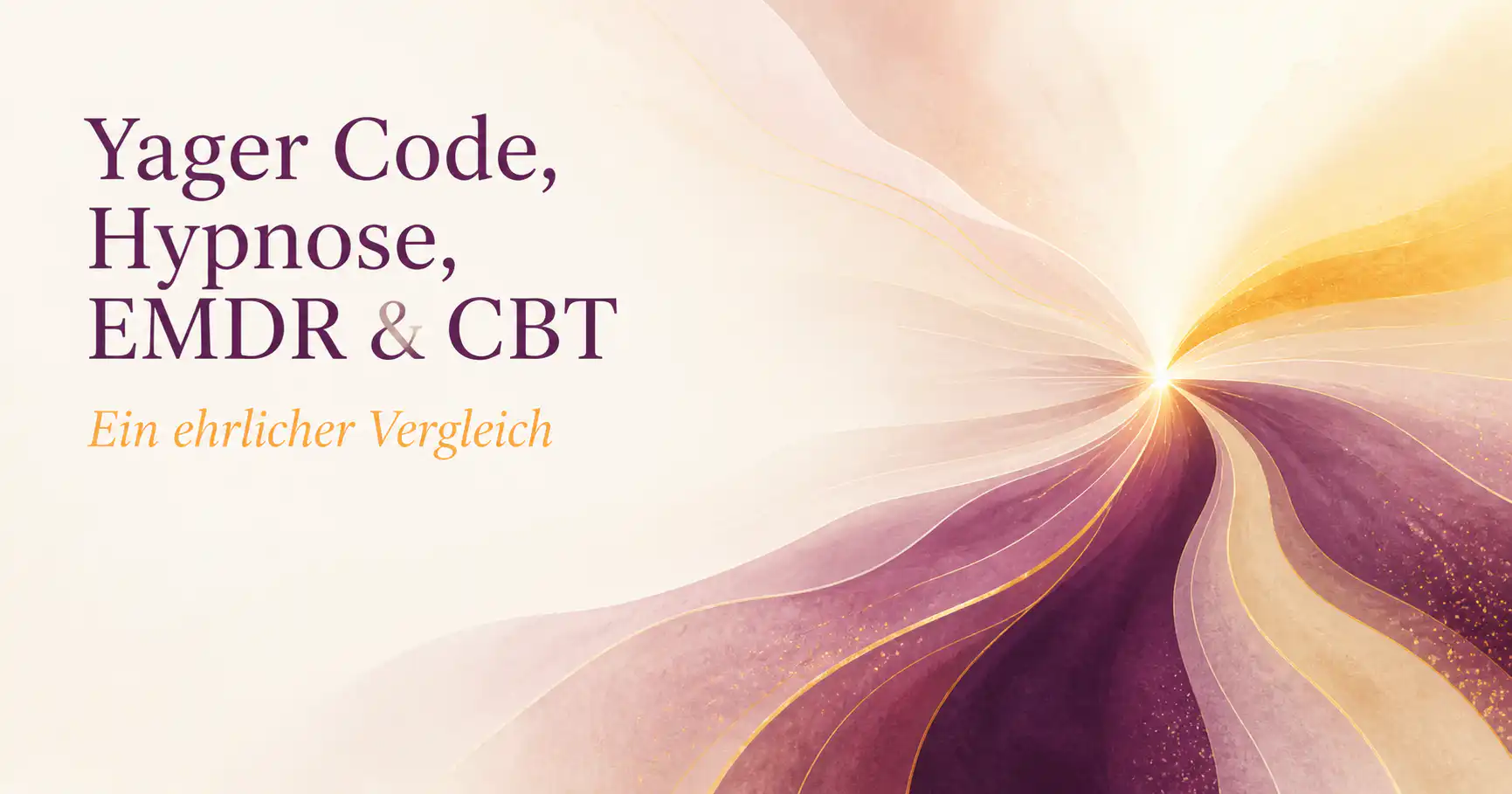 Abstrakte Grafik mit Violett und Gold – Vergleich von Yager Code, Hypnose, EMDR und CBT